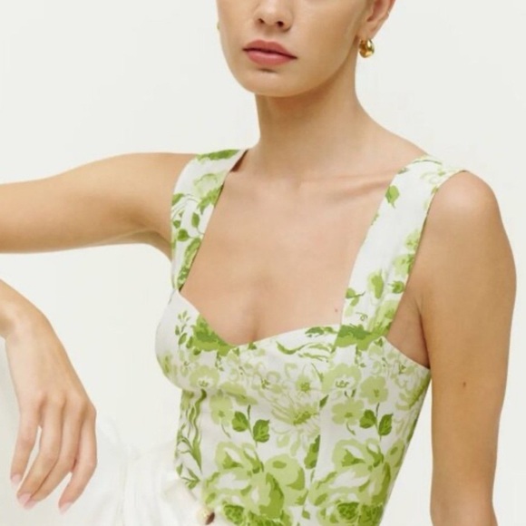 Reformation Hester Green Floral Top cami summer viscose rayon boho blouse size 0 - Picture 3 of 13